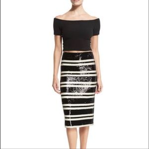 Alice  + Olivia Sequin Embellished Rue Black and White Pencil Skirt